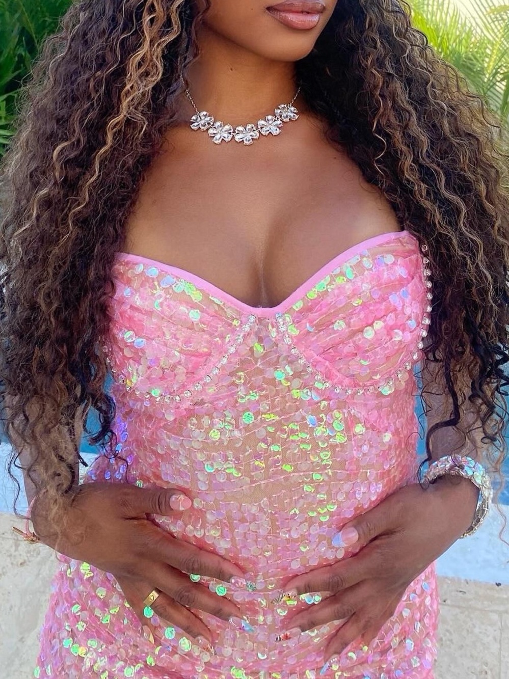Sparkling Pink Sequin Mini Dress - Strapless Glam - Picture 2 of 4